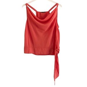 Krisa Draped Cowl Neck Tank Top With Side Tie Bow Orange Medium